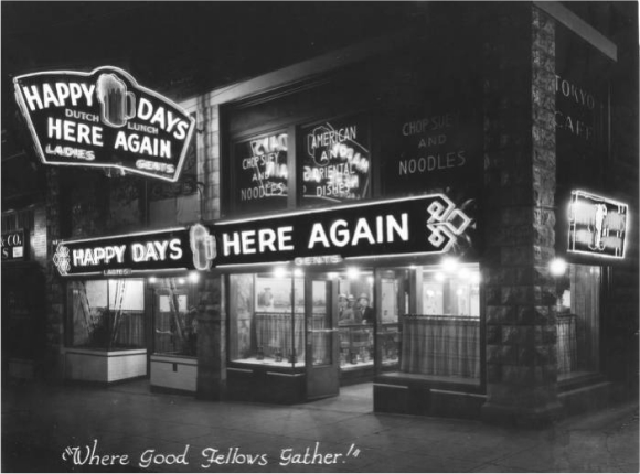 Image of the outside of a bar promoting alcohol sales after prohibition.